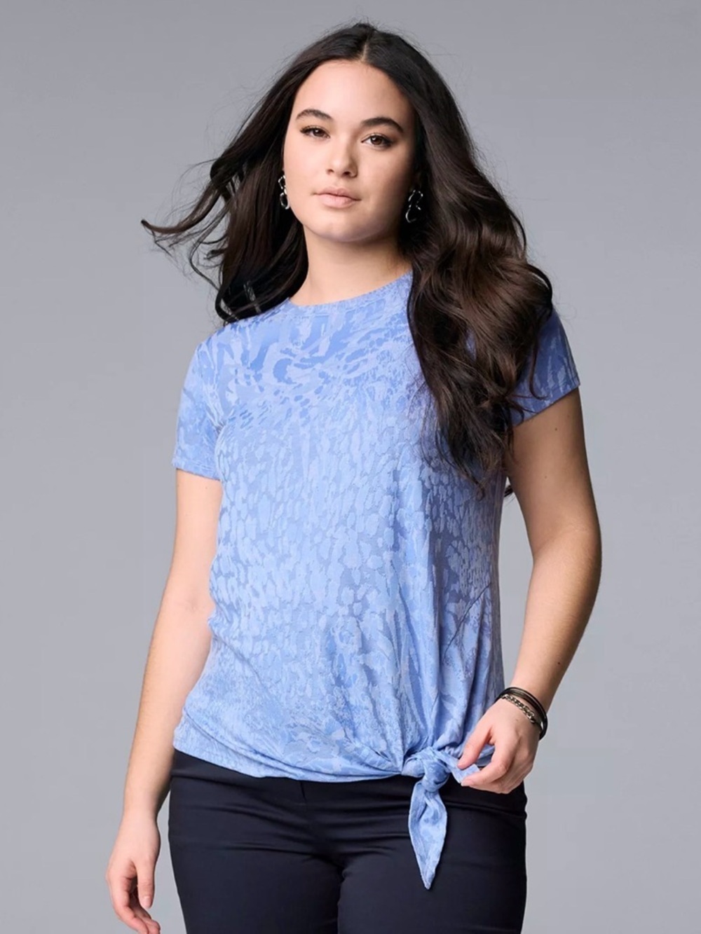 Simply Vera Vera Wang Short Sleeve Top in Blue with Pattern